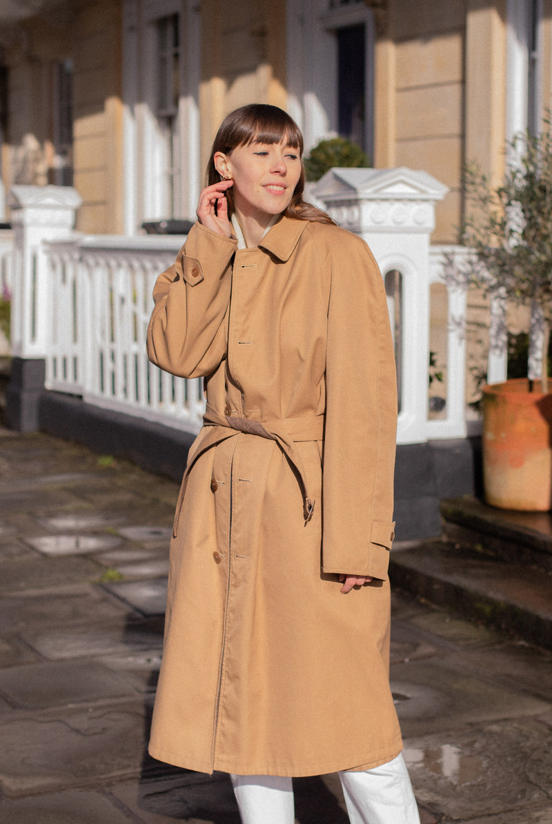 80s BROWN CHECK REVERSIBLE TRENCH COAT