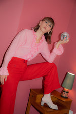 Anita is Vintage 60s Pink Lurex Ruffle Blouse
