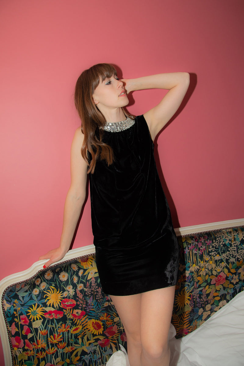 Anita is Vintage 60s Black Velvet Mini Dress