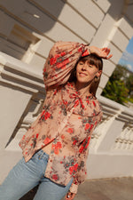 Anita is Vintage 70s Blush Floral Ruffle Blouse