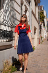 Anita is Vintage 60s Navy Blue Pleated Pinafore Mini Dress