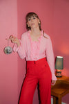 Anita is Vintage 60s Pink Lurex Ruffle Blouse