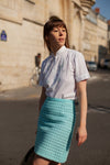 Anita is Vintage 60s Turquoise A Line Mini Skirt