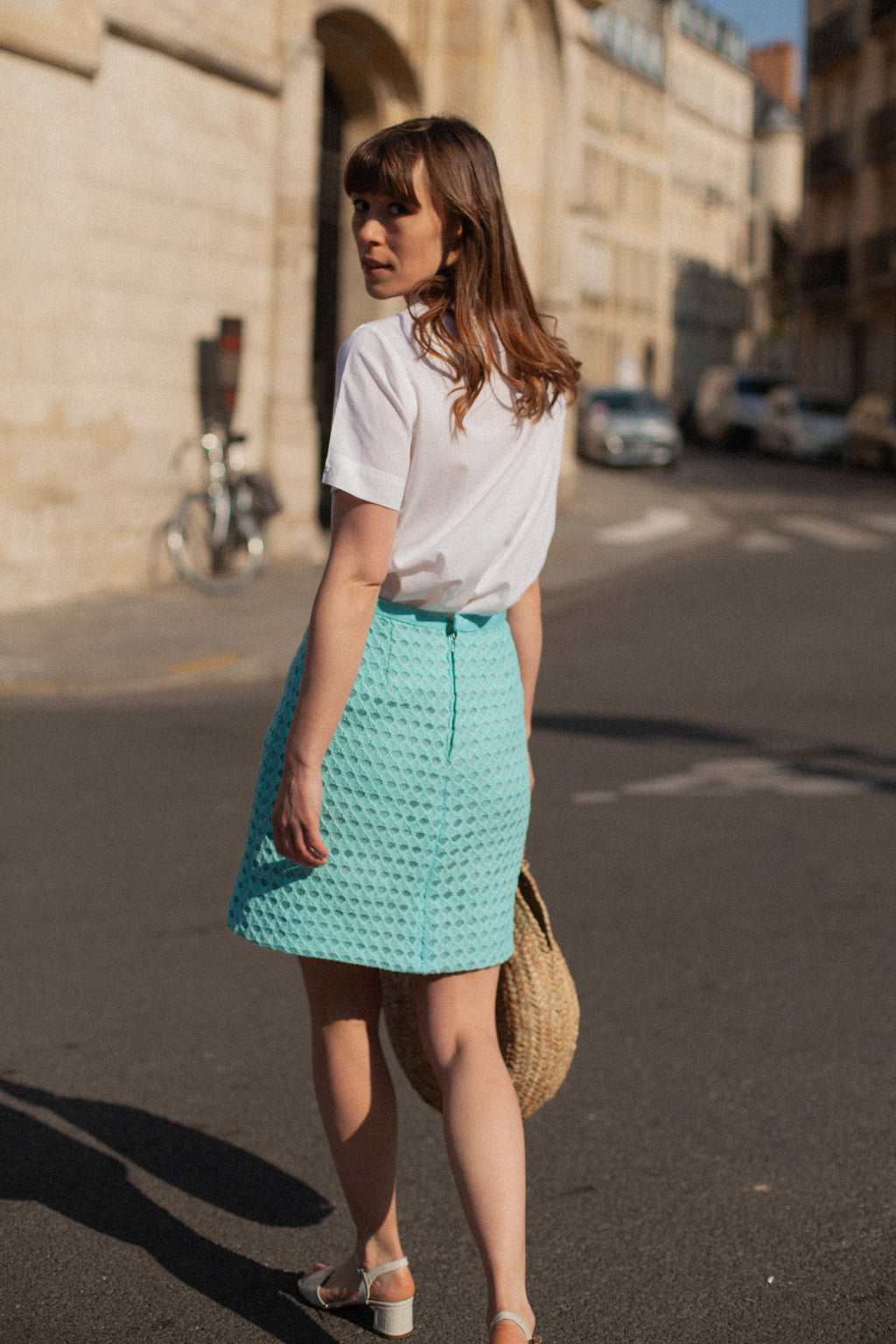 Anita is Vintage 60s Turquoise A Line Mini Skirt
