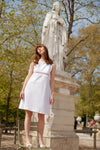 Anita is Vintage 60s White A Line Mini Dress with Lace Cut Out Detail