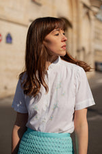 Anita is Vintage 60s White Embroidered Short Sleeve Blouse