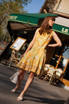Anita is Vintage 60s Yellow & Orange Floral Ruffle Hem Sleeveless Mini Dress