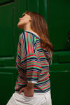 Anita is Vintage 70s Blue, Red, Green & White Striped Wrap Top