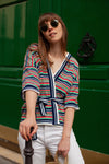 Anita is Vintage 70s Blue, Red, Green & White Striped Wrap Top