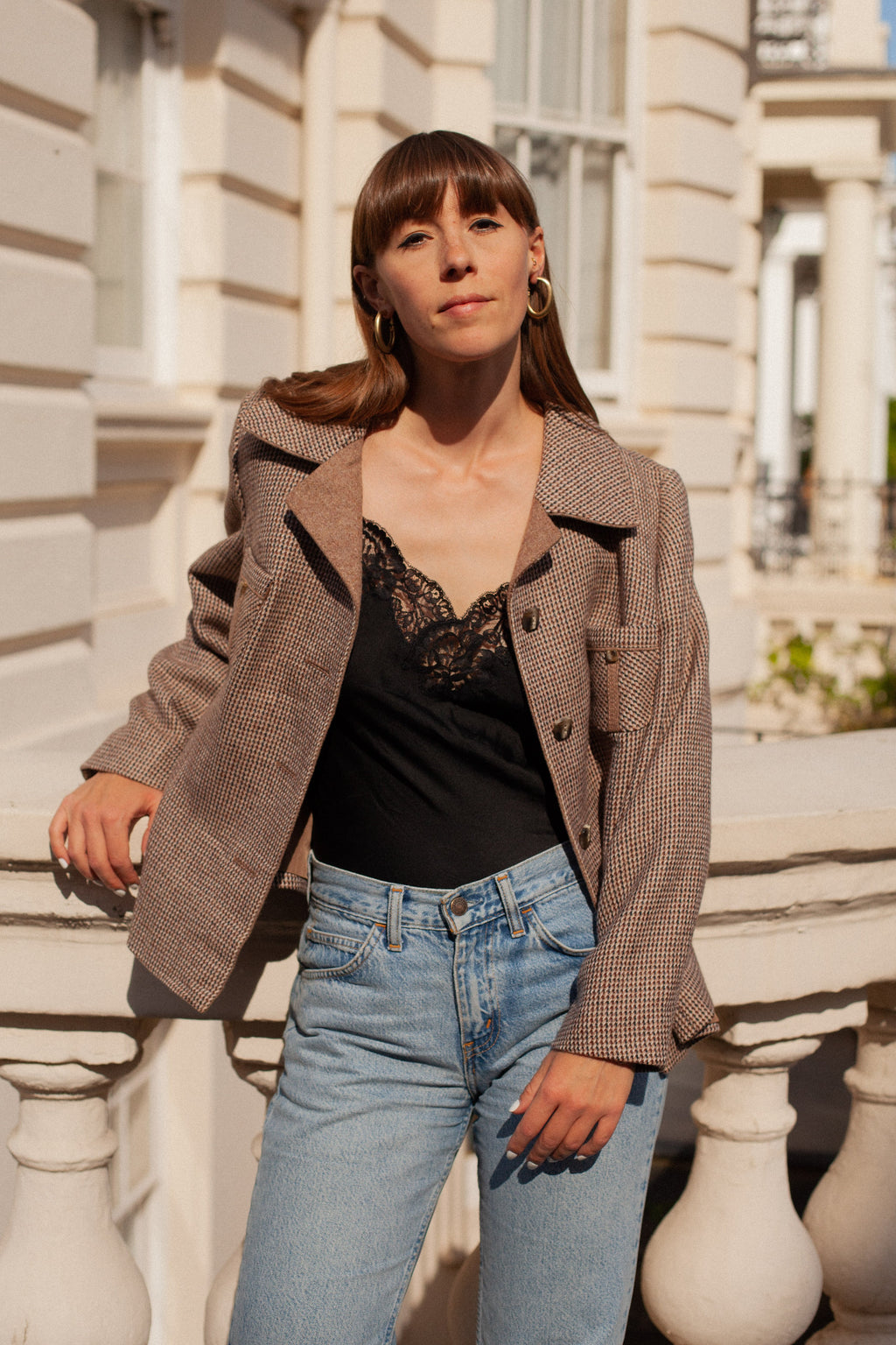 Anita is Vintage 70s Brown Check Wool Blazer
