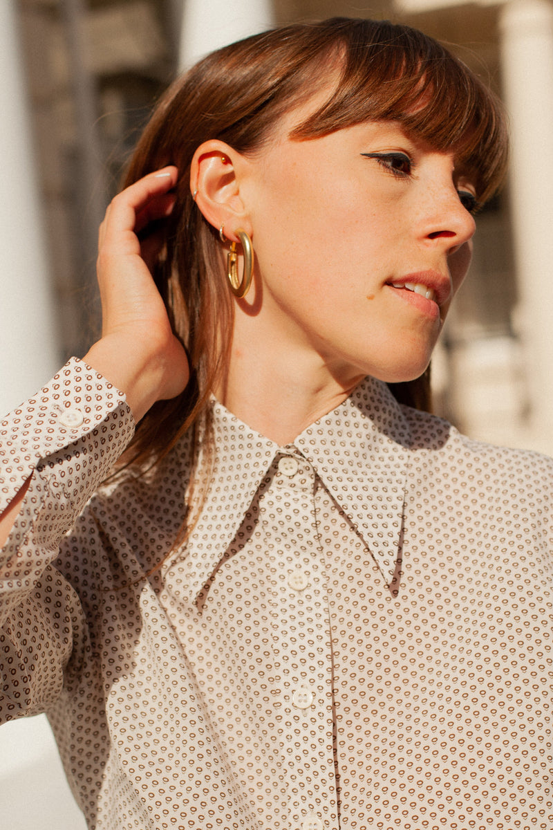 Anita is Vintage 70s Cream & Brown Spot Shirt