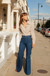 Anita is Vintage 70s Cream & Brown Spot Shirt