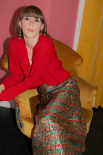 Anita is Vintage 70s Gold Paisley Maxi Skirt