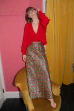 Anita is Vintage 70s Gold Paisley Maxi Skirt
