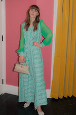 Anita is Vintage 70s Green Lurex Floral Maxi Dress