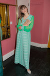 Anita is Vintage 70s Green Lurex Floral Maxi Dress