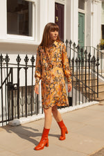 Anita is Vintage 70s Orange & Brown Floral Print Midi Dress