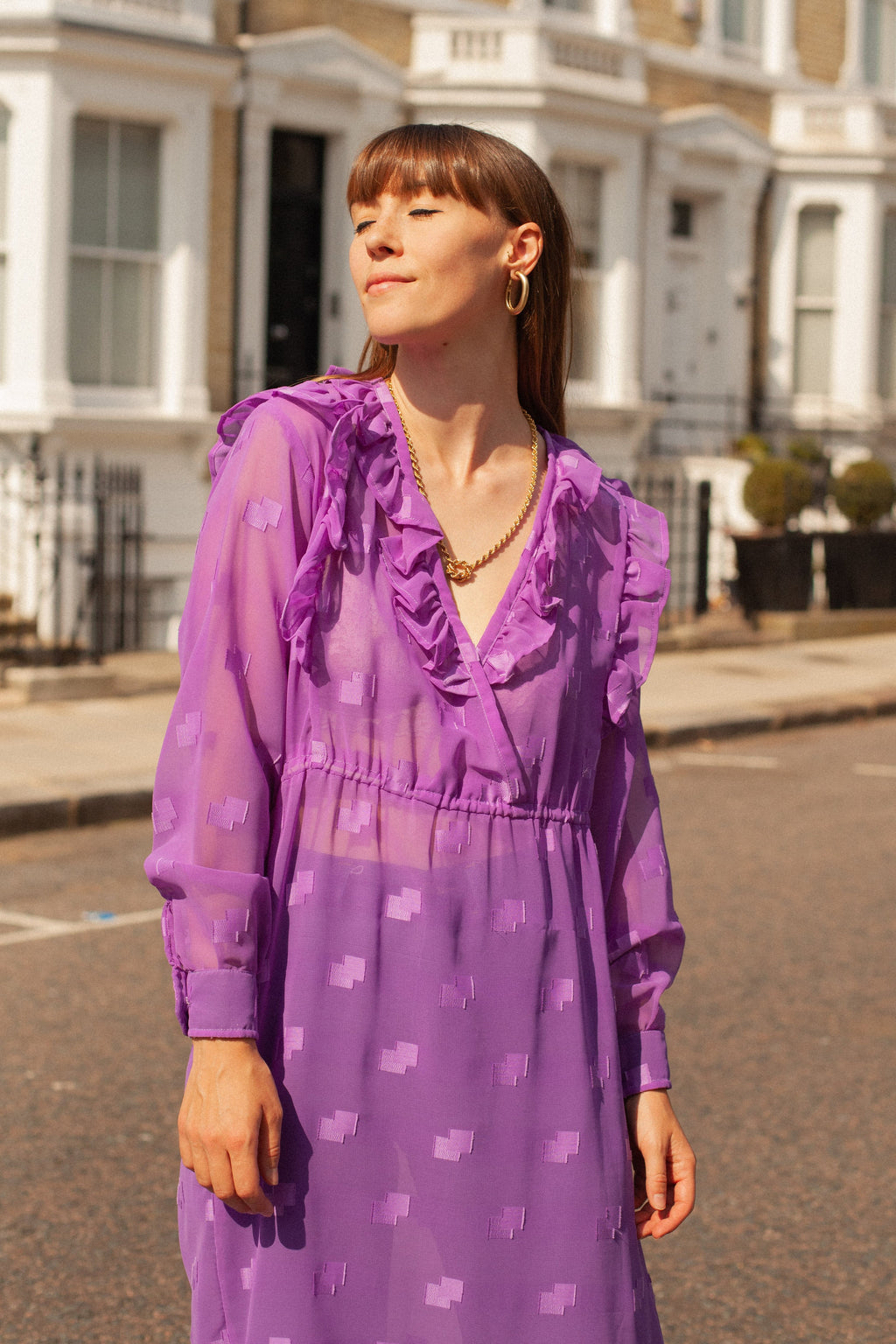 Anita is Vintage 70s Purple Sheer Midi Dress