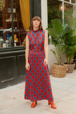 Anita is Vintage 70s Red & Blue Check Maxi Dress