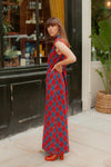 Anita is Vintage 70s Red & Blue Check Maxi Dress