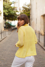 Anita is Vintage 70s Yellow Mesh Long Sleeve Shirt