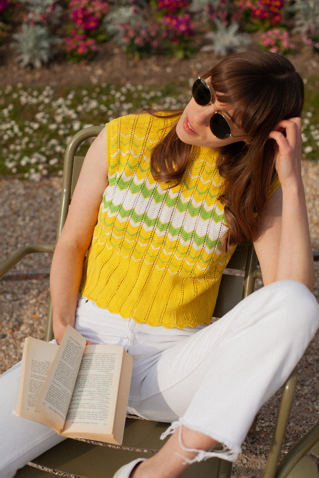 Anita is Vintage 70s Yellow & Green Chevron Stripe Knitted Top