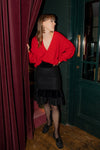 Anita is Vintage 80s Black Wool & Velvet Ruffle Skirt