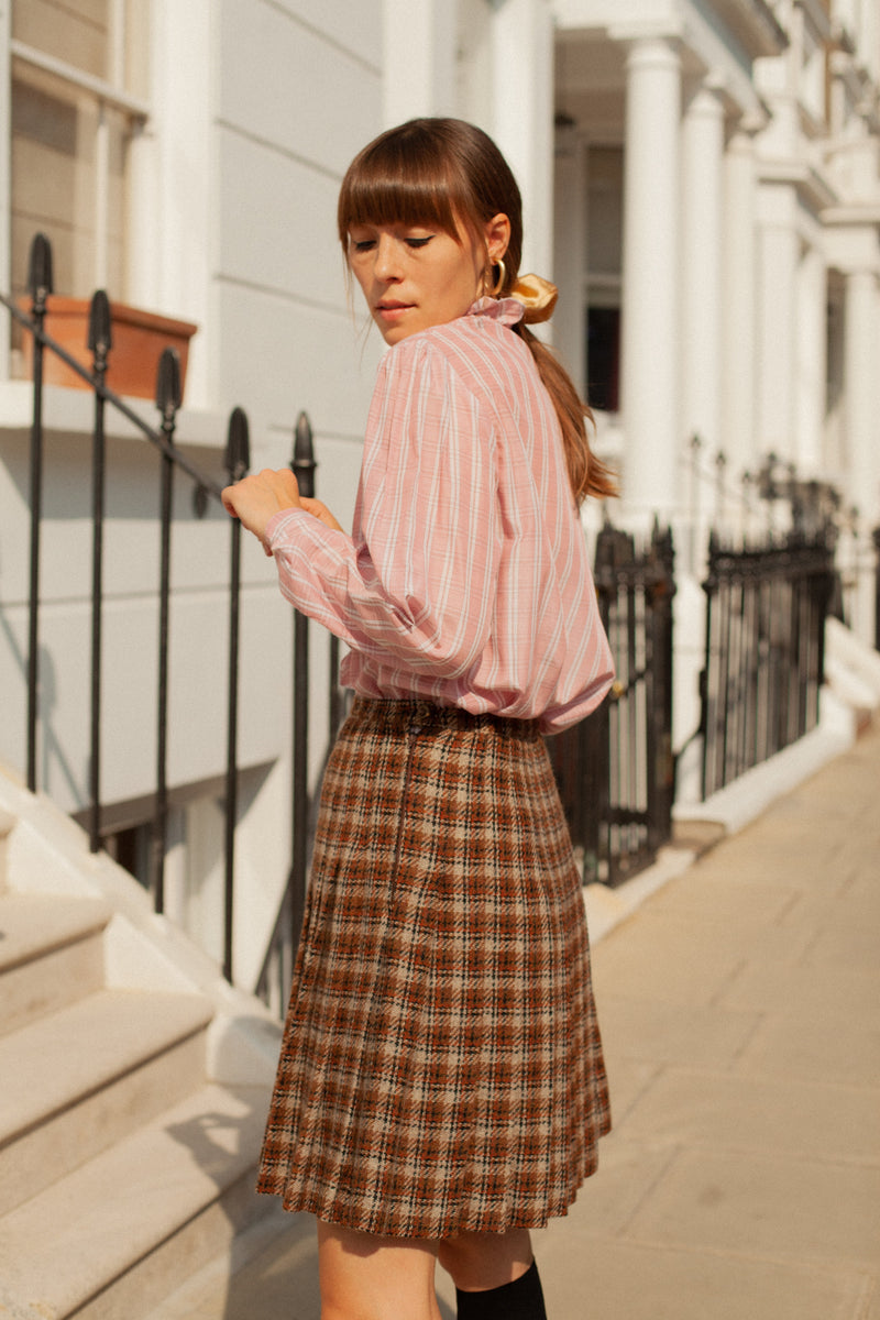 Anita is Vintage 80s Brown Check Pleated Midi Skirt