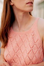 Anita is Vintage 90s Peach Pink Knitted Top close up