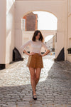 70s BROWN SUEDE BUTTON UP MINI SKIRT | UK 10
