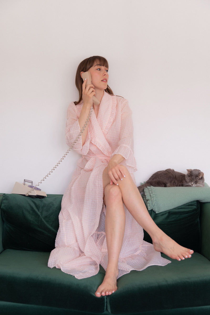 Anita is Vintage 60s Pink Gingham Dressing Gown