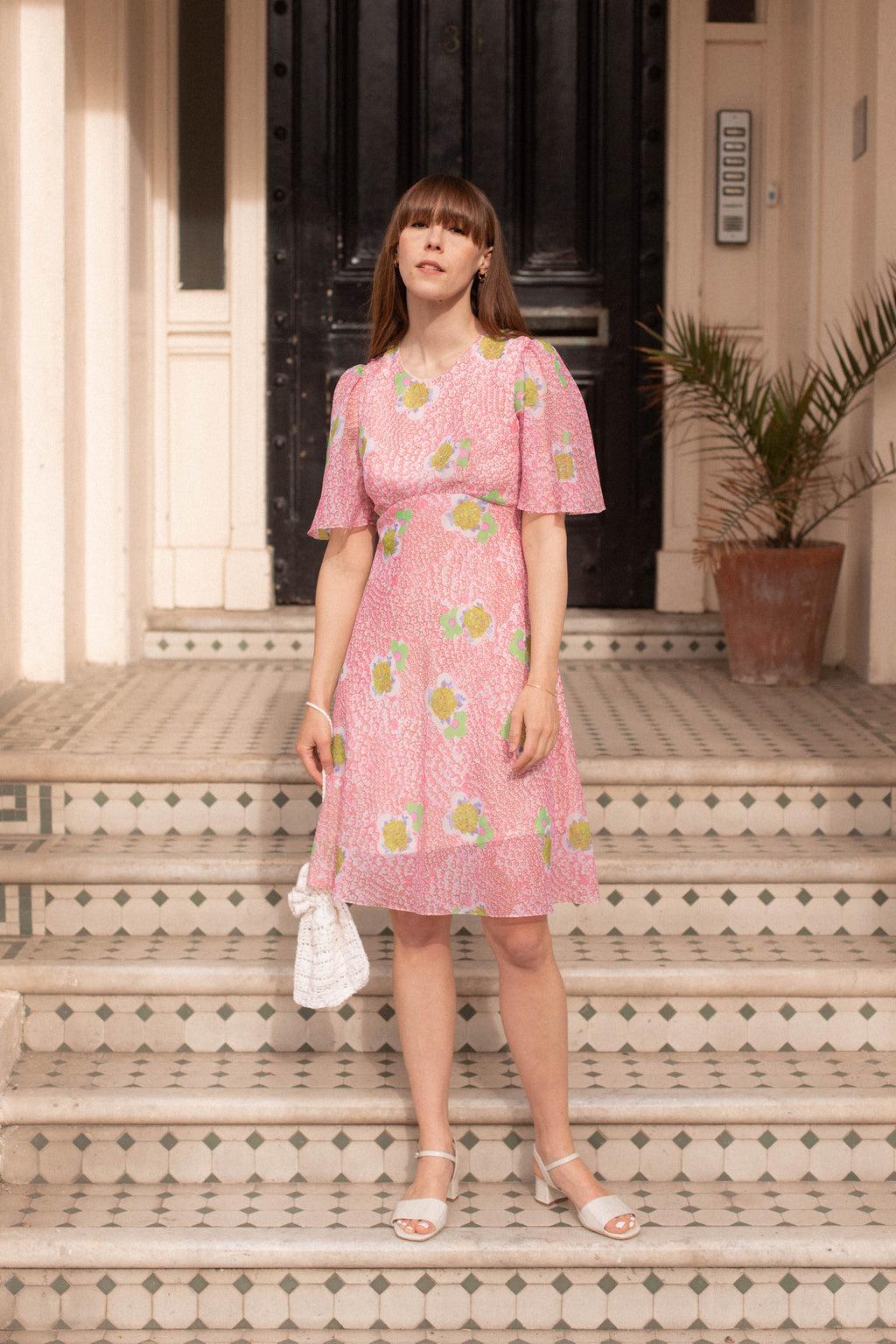 Anita is Vintage 60s Pink & Green Floral Midi Dress