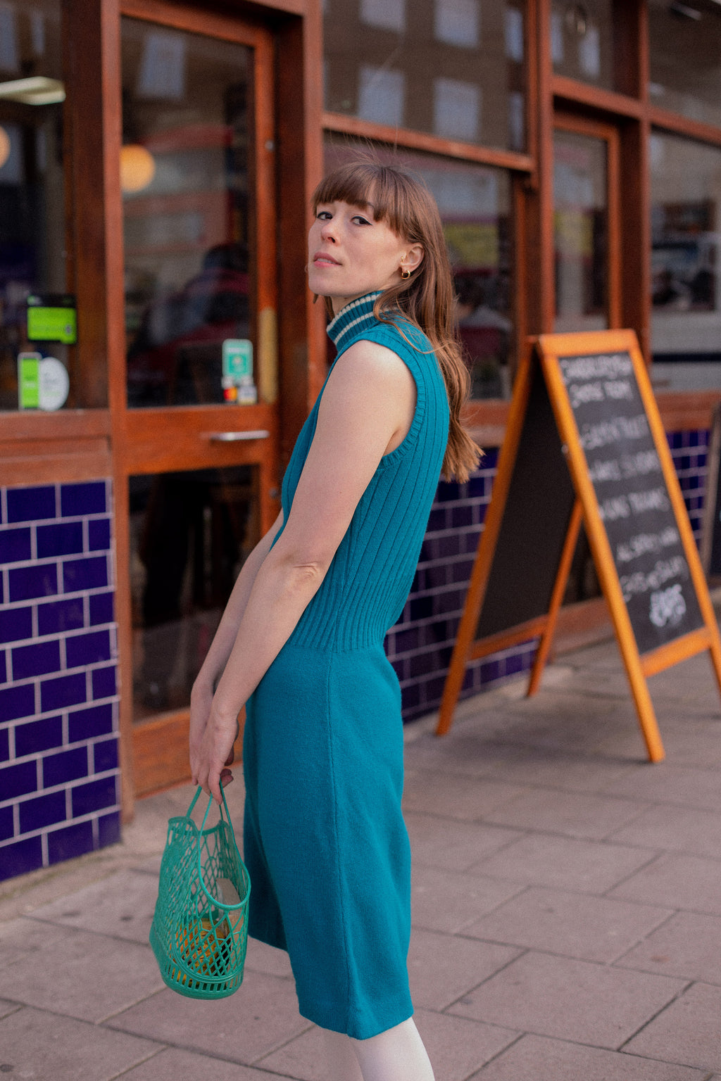 Anita is Vintage 60s Turquoise Teal Knitted Mini Dress