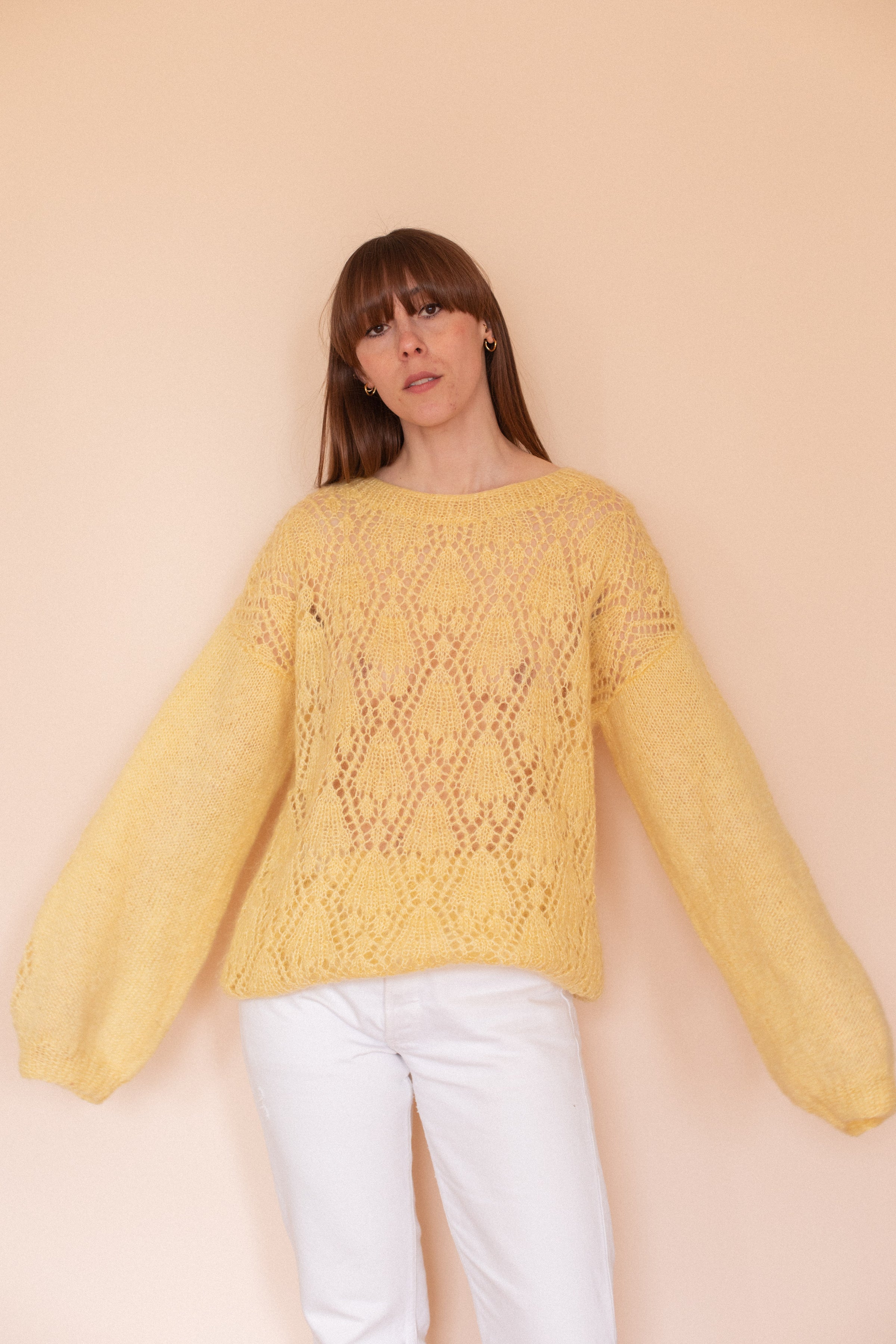 60s Yellow Pointelle Mohair Wool Jumper Anita is Vintage Clothing