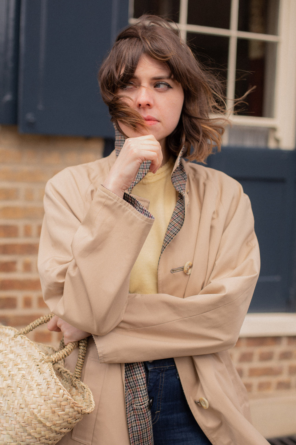 Anita is Vintage 70s Aquascutum Grey Reversible Trench Coat
