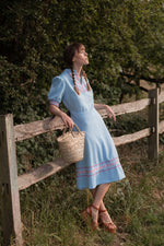 Anita is Vintage 70s Baby Blue Embroidered Midi Dress