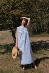 Anita is Vintage 70s Blue Floral Maxi Dress