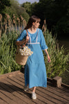 Anita is Vintage 70s Blue Lace Maxi Dress