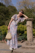 Anita is Vintage 70s Blue & Pink Floral Maxi Dress