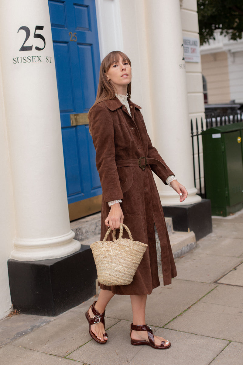 Anita is Vintage 70s Brown Suede Trench Coat