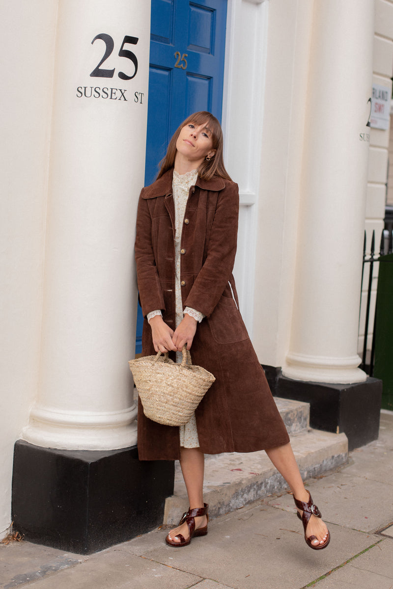 Anita is Vintage 70s Brown Suede Trench Coat 