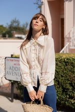 Anita is Vintage 70s Cream Lace Blouse with Dagger Collar