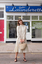 Anita is Vintage 70s Cream & Brown Floral Midi Dress