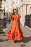 Anita is Vintage 70s Orange & White Polka Dot Maxi Dress