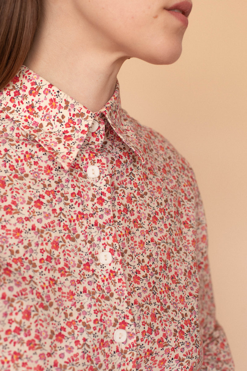Anita is Vintage 70s Pink and Cream Floral Shirt
