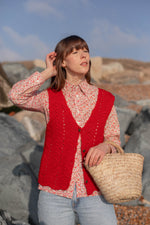 Anita is Vintage 70s Red Crochet Knitted Waistcoat Vest