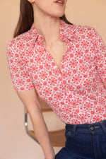 Anita is Vintage 70s White & Red Print Short Sleeve Shirt