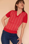 Anita is Vintage 70s Red & White Print Towelling Top