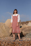 Anita is Vintage 70s Red & White Stripe Floral Midi Dress