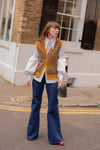 Anita is Vintage 70s Mustard Patterned Knitted Vest